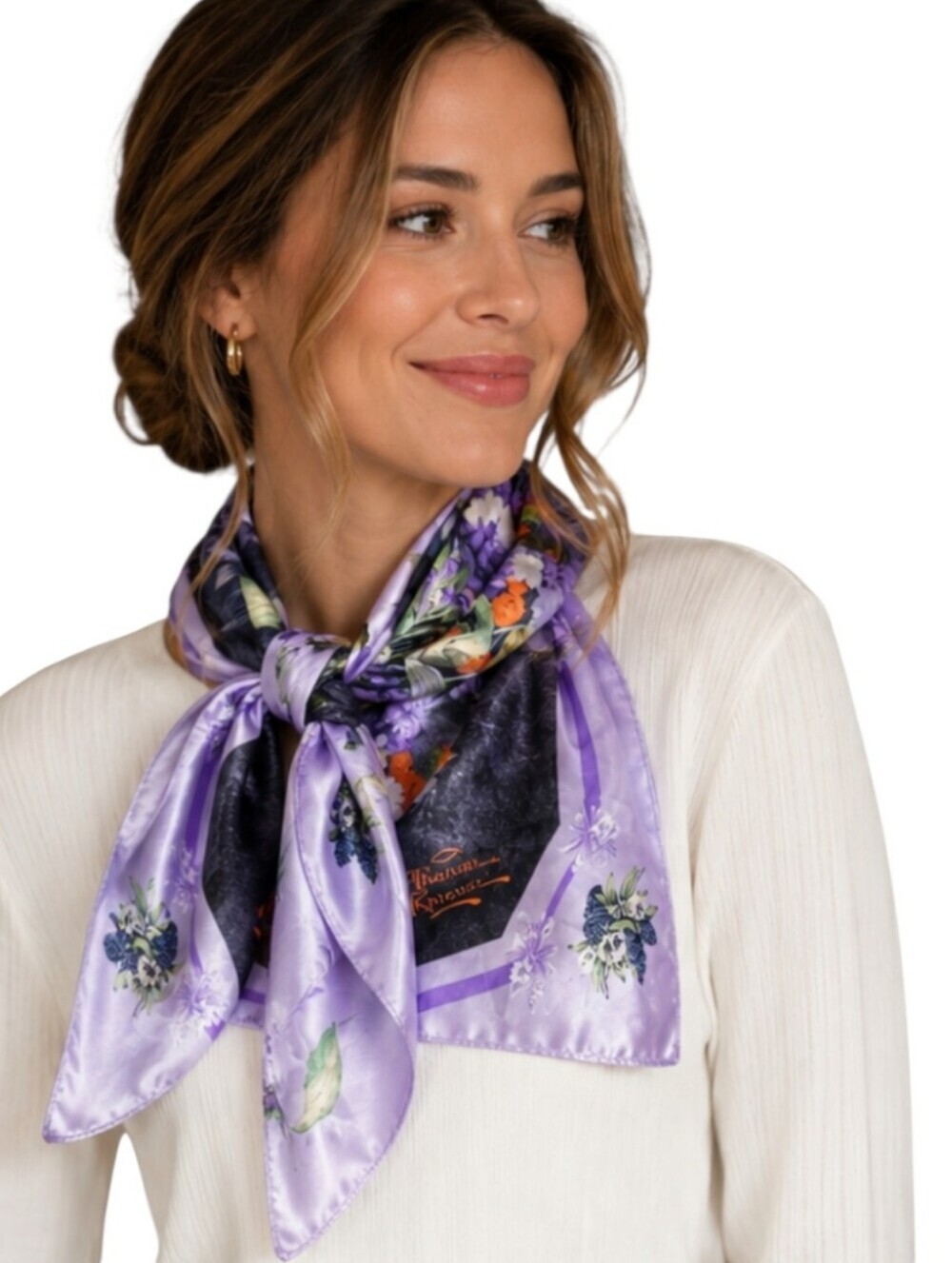 Thomas Kinkade Floral Bouquet Lavender Satin Scarf Vintage-Inspired Square Scarf